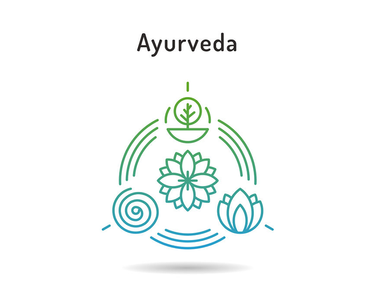 Symbolische Darstellung der Grundlagen des Ayurveda als ganzheitliche Gesundheitslehre.
